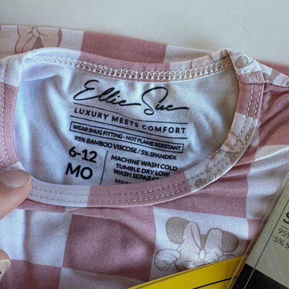 Minnie‎ Mouse & Friends Bamboo PJ Set Infant 6-12M Pink Check LS Pants NEW